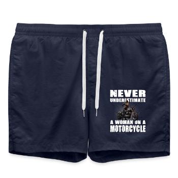 Never Underestimate A Woman On A Motorcycle - Badeshorts - French Navy - Vorne - AI Model Male 185 light (185cm)