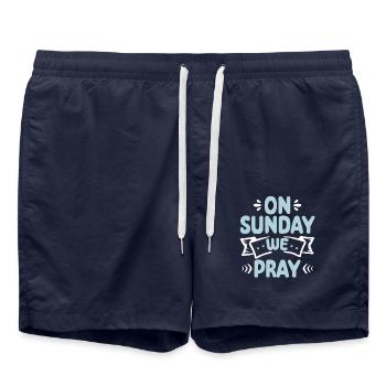 Le dimanche, nous prions la foi chrétienne en Dieu - Short de bain - bleu marine - Devant - AI Model Male 185 light (185cm)