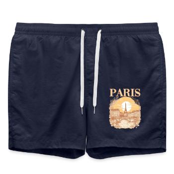 Paris Eiffelturm Bonjour Souvenirs - Badeshorts - French Navy - Vorne - AI Model Male 185 light (185cm)