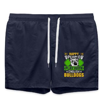 Des gens heureux jouent avec des bouledogues anglais - Short de bain - bleu marine - Devant - AI Model Male 185 light (185cm)
