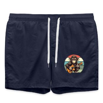 Affe Schimpanse spielt Acousitc Rock Gitarre - Badeshorts - French Navy - Vorne - AI Model Male 185 light (185cm)