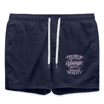 Vintage 1973 Geburtstag Sprüche "Limitierte - Badeshorts - French Navy - Vorne - AI Model Male 185 light (185cm)