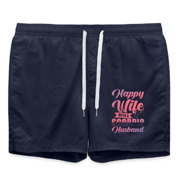 Scorpion femme heureuse avec le mari Wasserman - Short de bain - bleu marine - Devant - AI Model Male 185 light (185cm)
