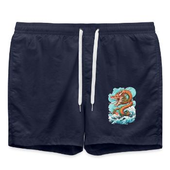 Asiatisch Drache Anime Japanisch Meer Wellen - Badeshorts - French Navy - Vorne - AI Model Male 185 light (185cm)