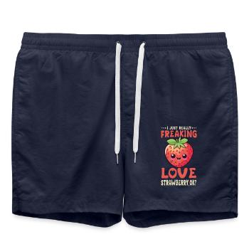 Erdbeere Kawaii - Badeshorts - French Navy - Vorne - AI Model Male 185 light (185cm)