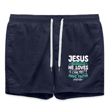Jesus Liebt Jeden Bibelvers Glaube Jesus Christus - Badeshorts - French Navy - Vorne - AI Model Male 185 light (185cm)