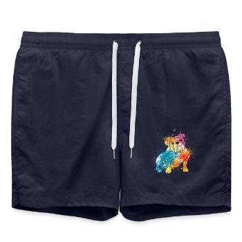 coloré splash art chien amoureux bouledogue anglais - Short de bain - bleu marine - Devant - AI Model Male 185 light (185cm)