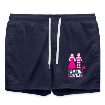 Junggesellenabschied Poltern Polterabend JGA - Badeshorts - French Navy - Vorne - AI Model Male 185 light (185cm)