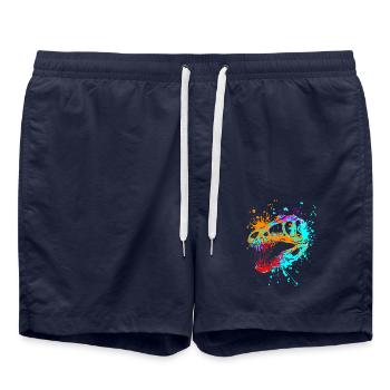 Splash Dinosaur Tyrannosaurus rex T-rex head - Swim Trunks - french navy - Front - AI Model Male 185 light (185cm)