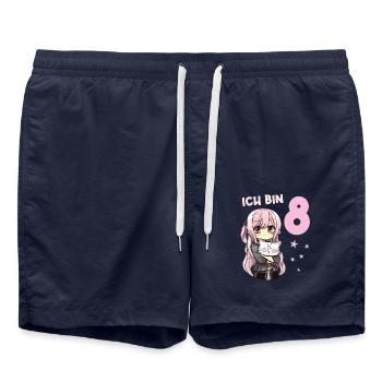 8 Jahre Mädchen Anime Kawaii Katze 8. Geburtstag - Badeshorts - French Navy - Vorne - AI Model Male 185 light (185cm)