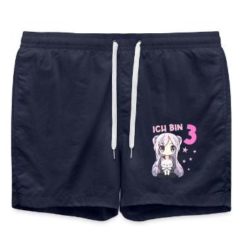 3 Jahre Mädchen Anime Kawaii Katze 3. Geburtstag - Badeshorts - French Navy - Vorne - AI Model Male 185 light (185cm)