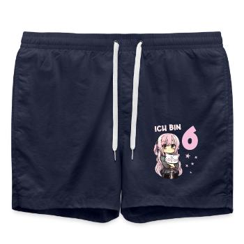 6 Jahre Mädchen Anime Kawaii Katze 6. Geburtstag - Badeshorts - French Navy - Vorne - AI Model Male 185 light (185cm)