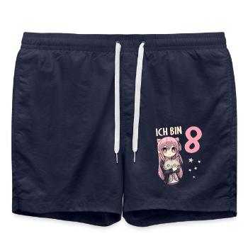 8 Jahre Mädchen Anime Kawaii Katze 8. Geburtstag - Badeshorts - French Navy - Vorne - AI Model Male 185 light (185cm)