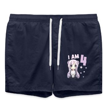4 Jahre Mädchen Anime Kawaii Katze 4. Geburtstag - Badeshorts - French Navy - Vorne - AI Model Male 185 light (185cm)