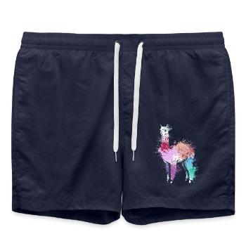 Colorful Splash Art Farm animals alpaca Llama - Badeshorts - French Navy - Vorne - AI Model Male 185 light (185cm)