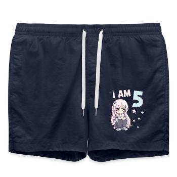5 ans Fille Anime Kawaii Cat 5ème anniversaire - Short de bain - bleu marine - Devant - AI Model Male 185 light (185cm)