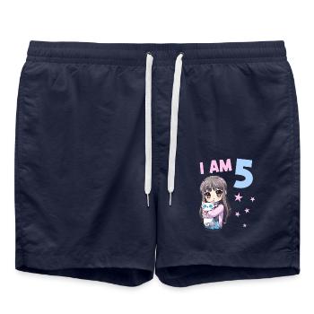 5 ans Fille Anime Kawaii Cat 5ème anniversaire - Short de bain - bleu marine - Devant - AI Model Male 185 light (185cm)