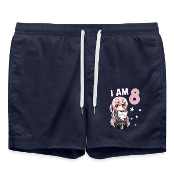 8 Jahre Mädchen Anime Kawaii Katze 8. Geburtstag - Badeshorts - French Navy - Vorne - AI Model Male 185 light (185cm)