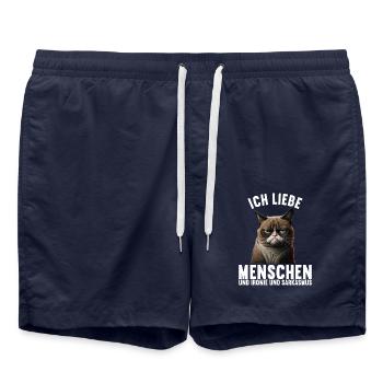 Ich liebe Menschen und Ironie und Sarkasmus - Badeshorts - French Navy - Vorne - AI Model Male 185 light (185cm)