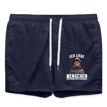 Ich liebe Menschen und Ironie und Sarkasmus - Badeshorts - French Navy - Vorne - AI Model Male 185 light (185cm)