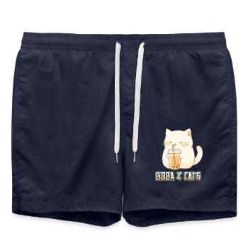 Boba and Cats Katze die Bubble Tee Mädchen Anime - Badeshorts - French Navy - Vorne - AI Model Male 185 light (185cm)