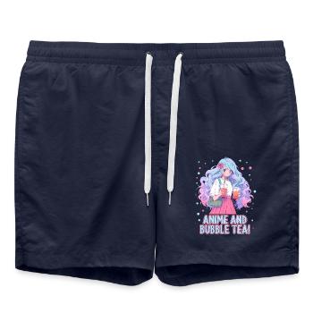 Anime and Boba Bubble Tea - Swim Trunks - french navy - Front - AI Model Male 185 light (185cm)
