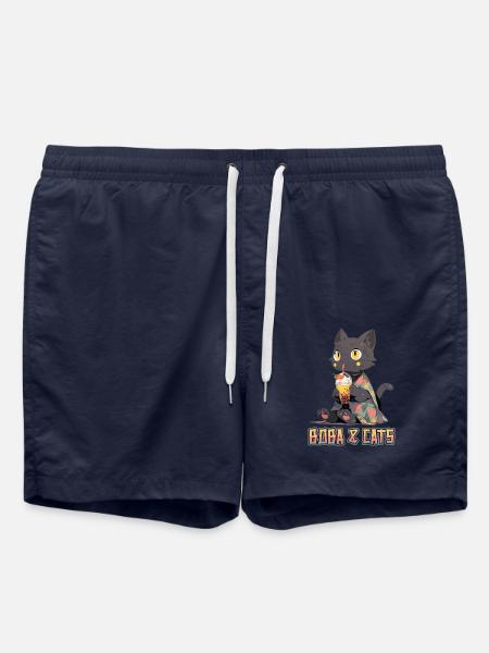 Boba and Cats Cat the Bubble Tee Girl Anime - Swim Trunks - french navy