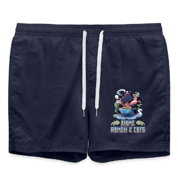 Anime Manga Kawaii Cat Eats Ramen Noodles - Swim Trunks - french navy - Front - AI Model Male 185 light (185cm)