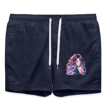 Anime and Boba Bubble Tea - Swim Trunks - french navy - Front - AI Model Male 185 light (185cm)