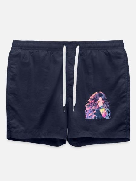 Anime and Boba Bubble Tea - Swim Trunks - french navy
