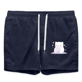 Boba and Cats Katze die Bubble Tee trinkt Anime - Badeshorts - French Navy - Vorne - AI Model Male 185 light (185cm)