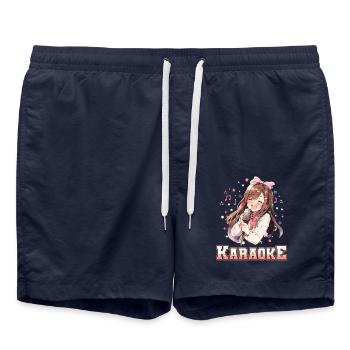 Girls Manga Anime Karaoke - Swim Trunks - french navy - Front - AI Model Male 185 light (185cm)