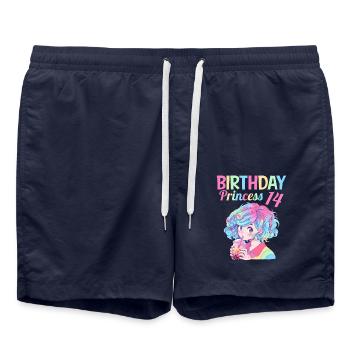 Anime Mandga Boba Bubble Tea 14. Geburtstag - Badeshorts - French Navy - Vorne - AI Model Male 185 light (185cm)