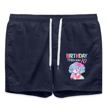 Anime Mandga Boba Bubble Tea 10. Geburtstag - Badeshorts - French Navy - Vorne - AI Model Male 185 light (185cm)
