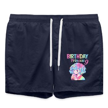 Anime Mandga Boba Bubble Tea 9ème anniversaire - Short de bain - bleu marine - Devant - AI Model Male 185 light (185cm)
