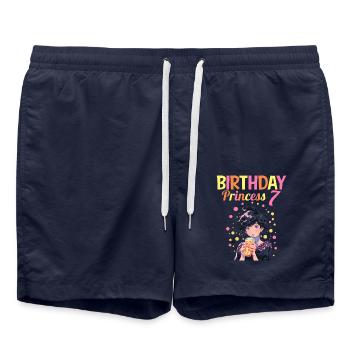 Anime Mandga Boba Bubble Tea 7th Birthday - Swim Trunks - french navy - Front - AI Model Male 185 light (185cm)
