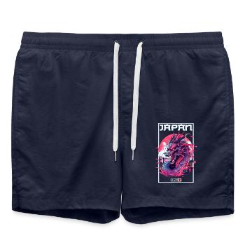 Tokio Asien 80er Japanischer Retro Drache Drachen - Badeshorts - French Navy - Vorne - AI Model Male 185 light (185cm)