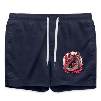 Tokio Asien 80er Japanischer Retro Drache Drachen - Badeshorts - French Navy - Vorne - AI Model Male 185 light (185cm)