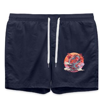 Tokio Asien 80er Japanischer Retro Drache Drachen - Badeshorts - French Navy - Vorne - AI Model Male 185 light (185cm)