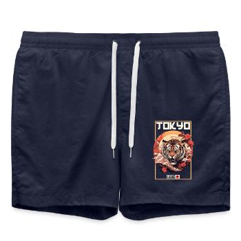 Tokyo Asie 80s Rétro Tiger Japonais - Short de bain - bleu marine - Devant - AI Model Male 185 light (185cm)