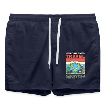 Born to travel, forced to go to university - Swim Trunks - french navy - Front - AI Model Male 185 light (185cm)