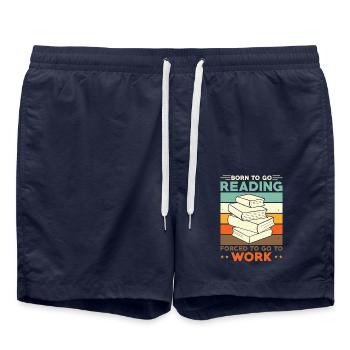 Read Reader Born To Go Reading Forced To Go Work - Swim Trunks - french navy - Front - AI Model Male 185 light (185cm)
