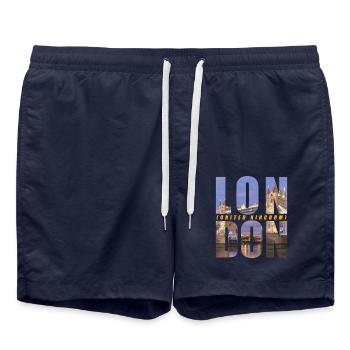 London England Souvenir - Swim Trunks - french navy - Front - AI Model Male 185 light (185cm)
