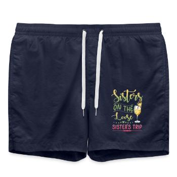 Schwestern Urlaub Spruch - Badeshorts - French Navy - Vorne - AI Model Male 185 light (185cm)