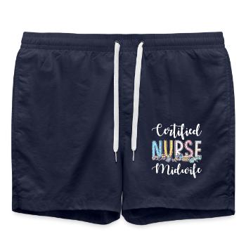 Certified Nurse Midwife - Swim Trunks - french navy - Front - AI Model Male 185 light (185cm)