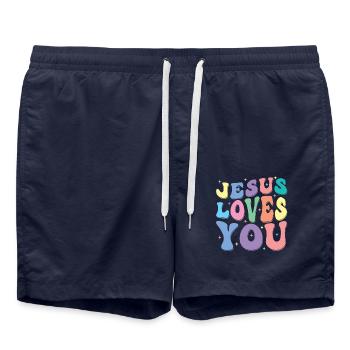 Jesus Liebt Dich Groovy Vintage Christian - Badeshorts - French Navy - Vorne - AI Model Male 185 light (185cm)