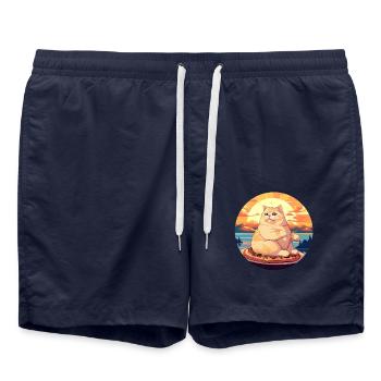 Sunset Feast: Chubby Cat Enjoys - Swim Trunks - french navy - Front - AI Model Male 185 light (185cm)