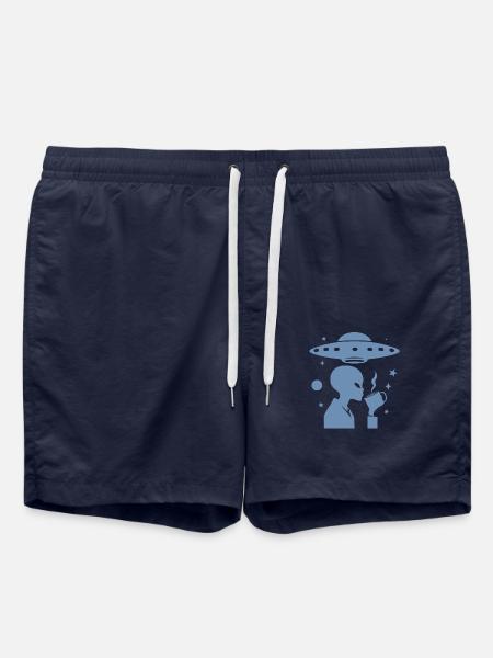 Alien Silhouette with Coffee & UFO - Swim Trunks - french navy