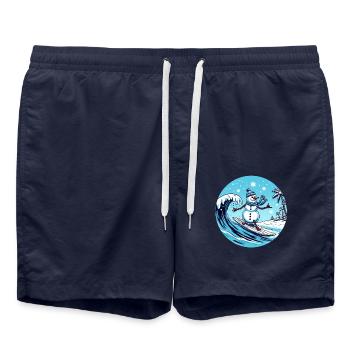 Winter Schneemann Surfer Eiswellen Schneelandschaf - Badeshorts - French Navy - Vorne - AI Model Male 185 light (185cm)
