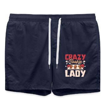 Xmas crazy Christmas cookie baking lady - Swim Trunks - french navy - Front - AI Model Male 185 light (185cm)